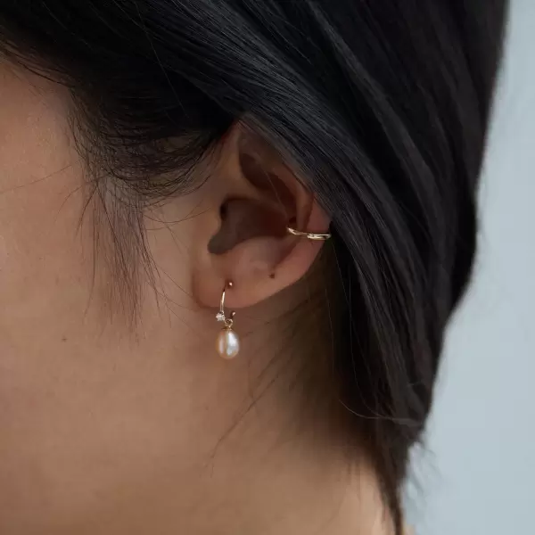 Pearl and White Diamond Hoop (single)