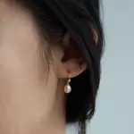 Pearl and White Diamond Hoop (single)