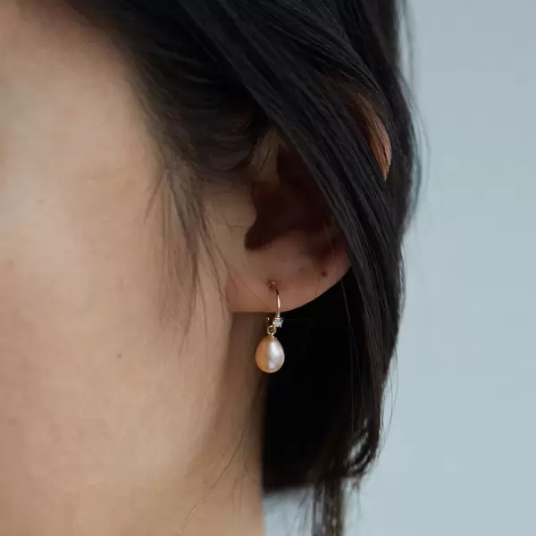 Pearl and White Diamond Hoop (single)