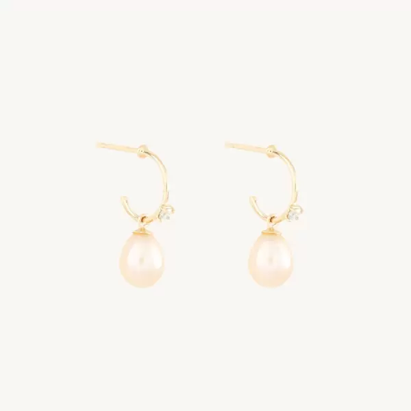 Pearl and White Diamond Hoop (single)