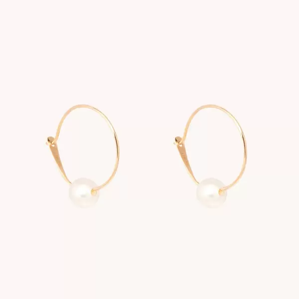 Pearl on a Wire Gold Hoop Earrings (single)